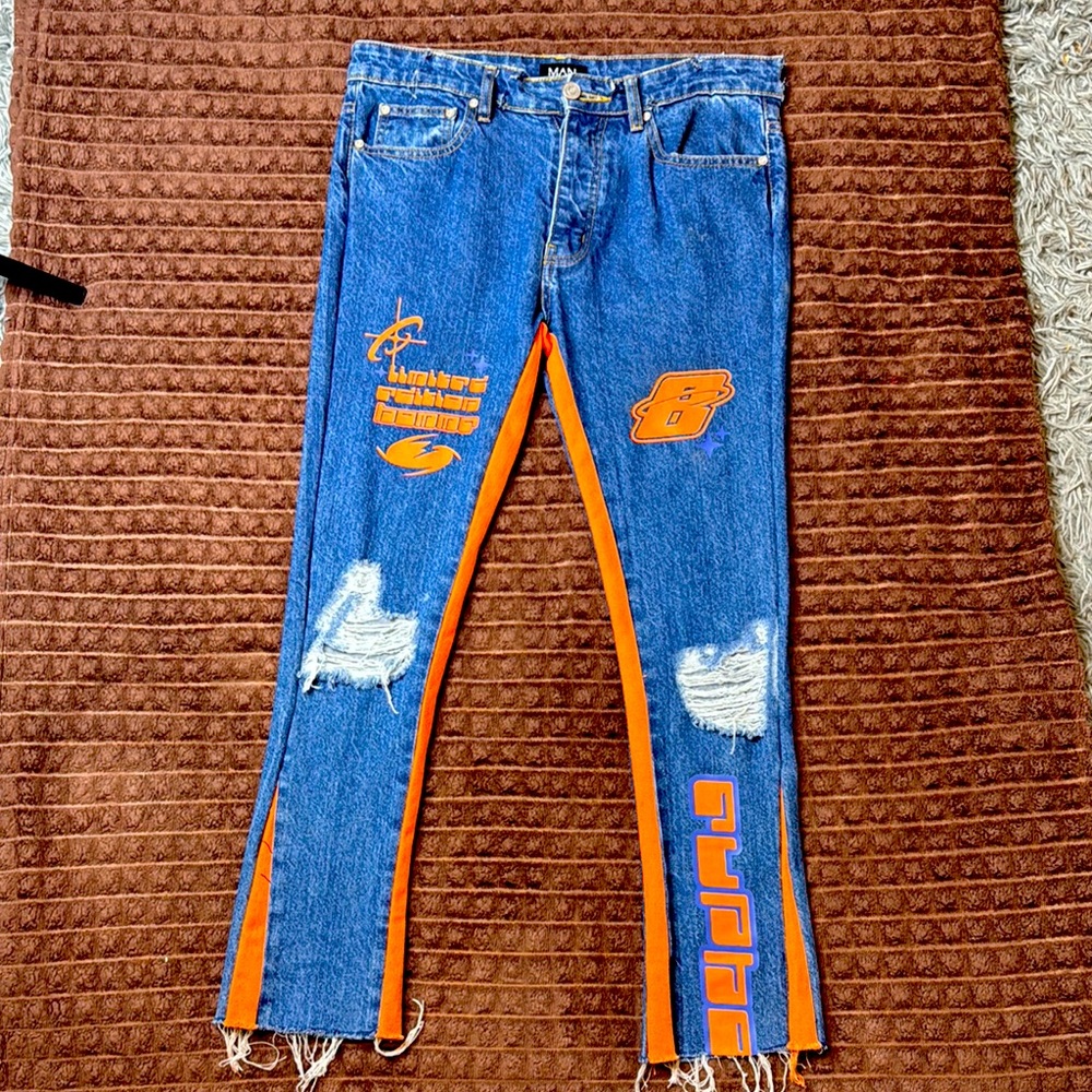 Blue and Orange Men's Jeans